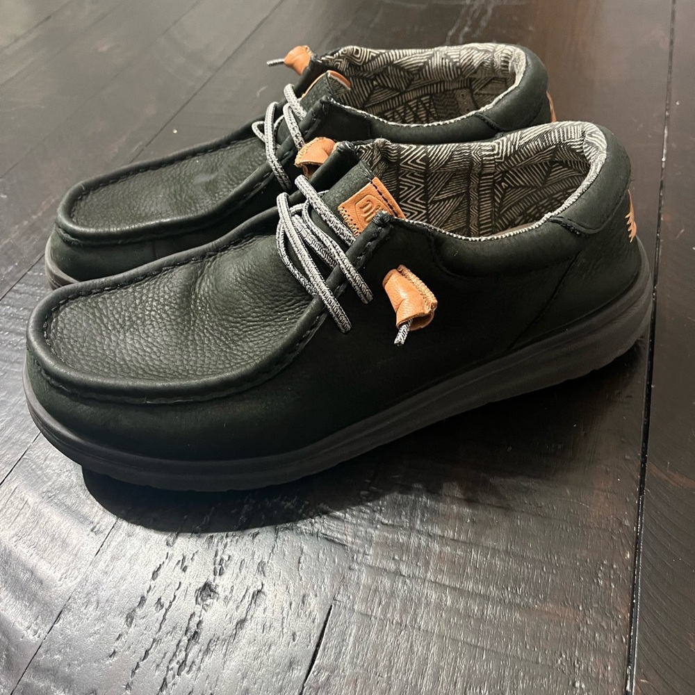 Hey Dude Wally Grip Craft Leather Casual Shoes Mens Size 9 Black Comfy